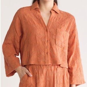 Avec Les Filles Teracotta Floral Embroidered Shirt